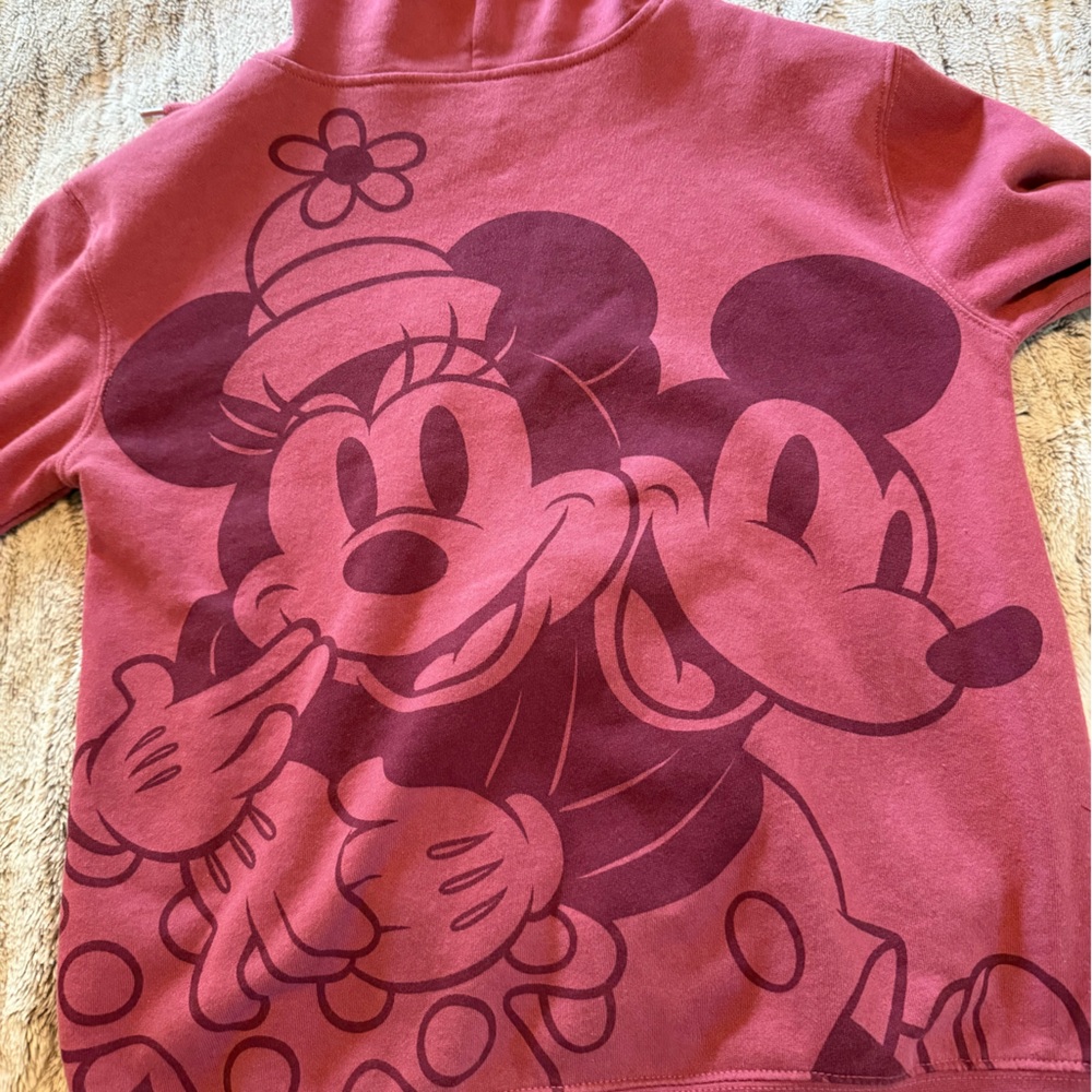 Dark pink Disney Mickey & Minnie zip up patches hoodie